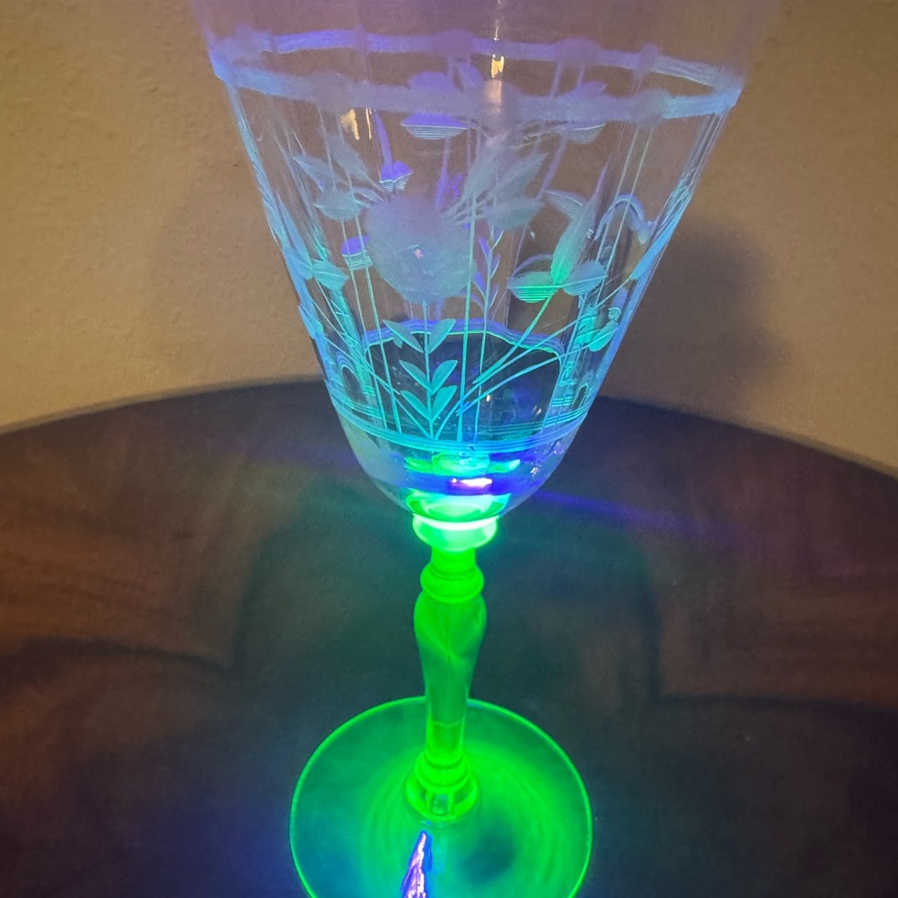 Etched Tiffin Franciscan Uranium  Stemware - Green Wine Glass